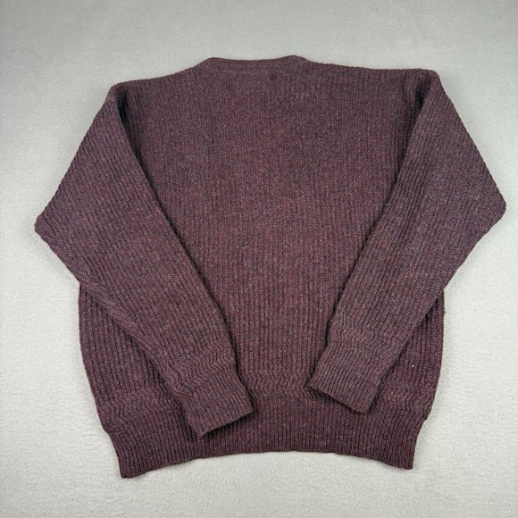 Wm H Leishman Shetland 100% Wool Sweater Mens Large Burgundy Crew Neck Hole - Picture 2 of 9